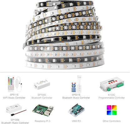 BTF-LIGHTING WS2812B IC RGB LED Strip,UL Listed,Pure Gold Wires,DC5V 3.28FT 100LED 5050SMD,Individually Addressable,Flexible for DIY Chasing Full Color Project,3M Tape,IP30(No Adapter or Controller)