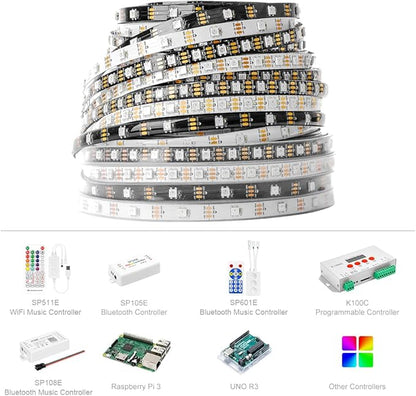 BTF-LIGHTING WS2812B IC RGB LED Strip,UL Listed,Pure Gold Wires,DC5V 3.28FT 100LED 5050SMD,Individually Addressable,Flexible for DIY Chasing Full Color Project,3M Tape,IP30(No Adapter or Controller)