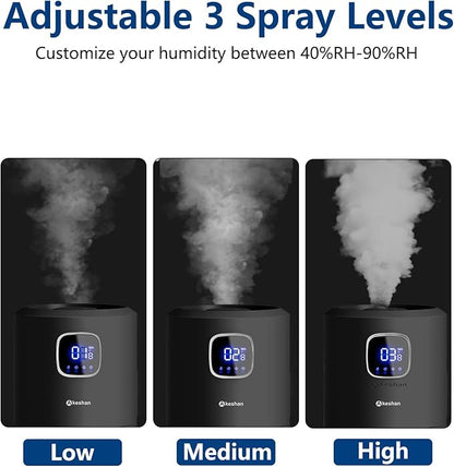 Akeshan Large Humidifiers for Bedroom, 9L/2.5Gal Ultrasonic Cool Mist, Top Fill Easy Clean with 350ML/H Mist Speed, Quiet, Suitable for Kids Room Plant Yoga Office Study Room Living (Black, Round)