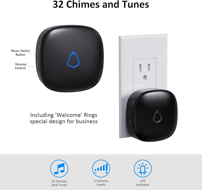 Wireless Motion Sensor Alarm Indoor, METAK 1 PIR Detector 1 Receiver,Black | Movement Activated Doorbell Chime for Home Doorway/Business Entry/Garage Security/Store Entrance,Pet/Elderly/Dementia Monitor