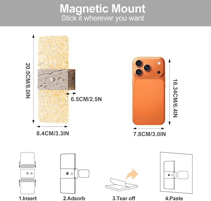 Motion Sensor Light Indoor, 2600 mAh Rechargeable Battery Operated Wall Sconce Set of 2, 0-80LM Dimmable, 3 Colors, Always-On and Dusk to Dawn Motion Mode, Wireless Night Light, Marble Color