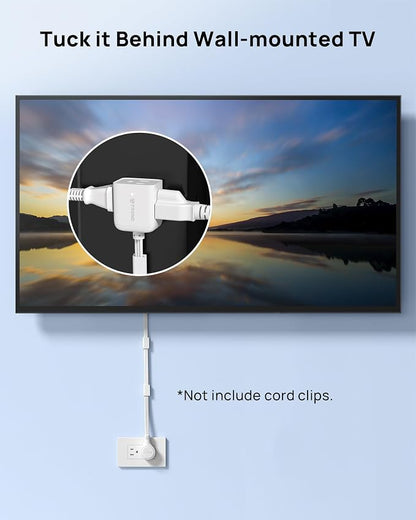 TROND Rotating Flat Plug Short Extension Cord 1.5ft, 3AC, ETL Listed, White