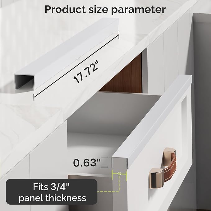 Magicheap 18" Length Cabinet Door Protector, 3/4" Thick, White, 2 PCS | Snugly Fit, Flexible Slip-On, Plastic Cabinet Edge Guard Bumpers, Edge Protectors to Prevent Wear Chipping Discoloration