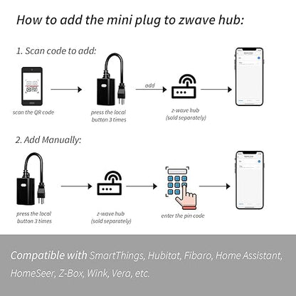 Minoston Zwave Outlet Plug, 800 Series Outdoor Z-Wave LR Smart Plug, On/Off Switch, Z Wave Hub Required, IP65 Weather-Resistant Waterproof, Built-in Repeater, Compatible with SmartThings Black (MP22Z)