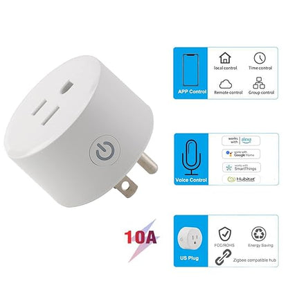 Zigbee Smart Plug, Easy Setup, Work with SmartThings/Google Home, Voice Control with Alexa,10A, Hub Required, Pack of 2
