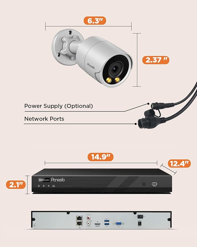 32 Channel Security Camera System for Business, 4K 32CH PoE NVR 8TB HDD, 20x 5MP Wired IP PoE Cameras Outdoor, Smart Color Night Vision, AI Human Vehicle Detection, Built-in Mic, PB38F2032-5M