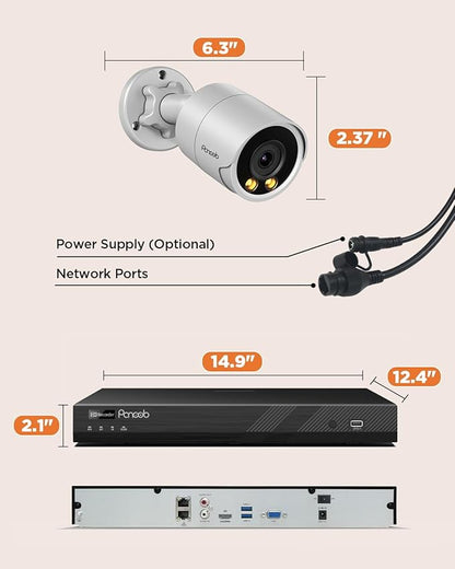 32 Channel Security Camera System for Business, 4K 32CH PoE NVR 8TB HDD, 20x 5MP Wired IP PoE Cameras Outdoor, Smart Color Night Vision, AI Human Vehicle Detection, Built-in Mic, PB38F2032-5M