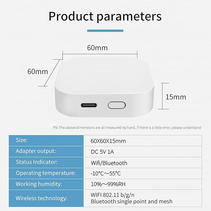 Bluetooth SIG Mesh Wireless Hub Gateway, 2.4GHz WiFi Required, Compatible with Alexa, Google Home, IFTTT, Works with Tuya/Smartlife APP, Smart Bridge for Home Automation Devices