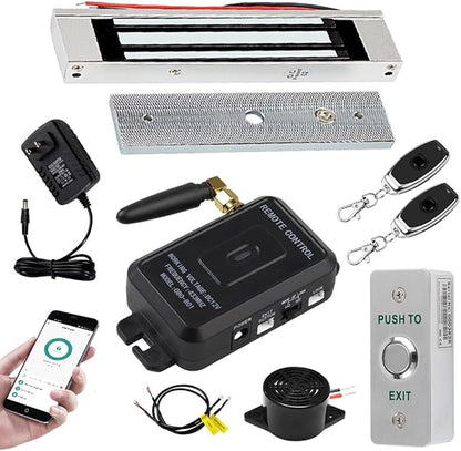 Premium Smart APP Unlocking Access Control System Kit, Simplified Wiring Door Lock Set, with Remote Controllers / 380lbs Magnetic Lock/DC 12V Power Adapter, Lock Delay Time Adjustable