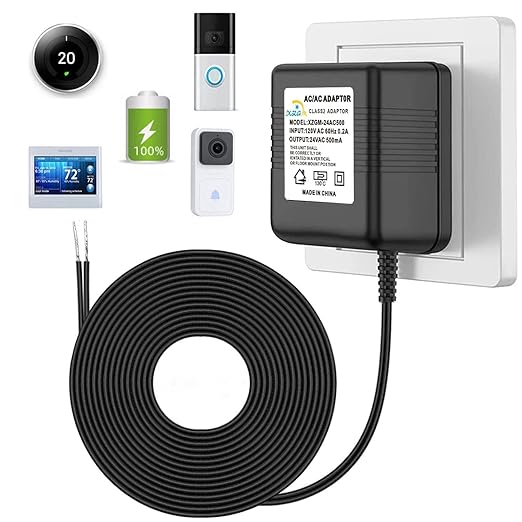24V Doorbell Transformer Adapter for Ring Video Doorbell Compatible with Nest Honeywell Ecobee Sensis Video Doorbells Thermostats (16.4FT Black, 12.0, Watts)