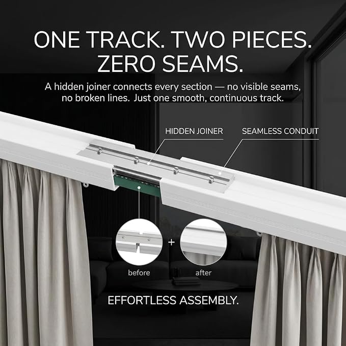 Quoya Smart Electric Curtain Track AT5810【Up to 7m (275inches)- Motorised and Adjustable】 Automated Rail Motor with App, Voice, Remote Control, Compatible with Alexa, Google and Siri