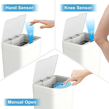 Naisu 2 Pack 4 Gal Bathroom Trash Can with Lid,Automatic Garbage Can with Touchless and Sealed Design,Slim Motion Sensor Waterproof Plastic Trash Bin Suitable for Bedrooms,Bathrooms,Kitchens,(White