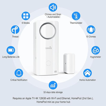 Onvis 4-in-1 Wireless Door Window Contact Sensor for Alarm System and Smart Home Automation ,Thermometer, Hygrometer, Only Works with Apple HomeKit (Thread) -Need to Upgrade The Firmware to 1.6.6