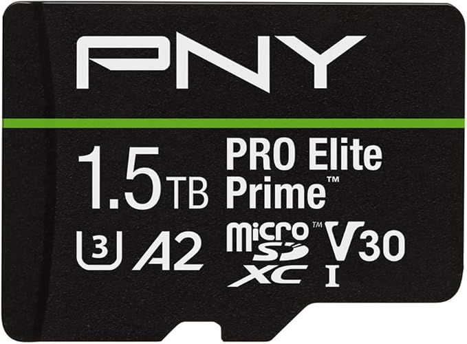 PNY 1.5TB PRO Elite Prime™ C10 U3 V30 A2 microSDXC Flash Memory Card – Ultra-Fast Speeds, Read 200MB/s, Write 150MB/s, 4K UHD, Full HD, UHS-I, for Smartphones, Drones, Action Cameras