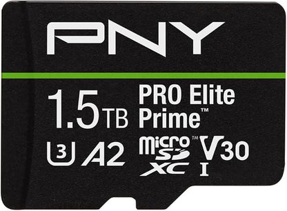 PNY 1.5TB PRO Elite Prime™ C10 U3 V30 A2 microSDXC Flash Memory Card – Ultra-Fast Speeds, Read 200MB/s, Write 150MB/s, 4K UHD, Full HD, UHS-I, for Smartphones, Drones, Action Cameras