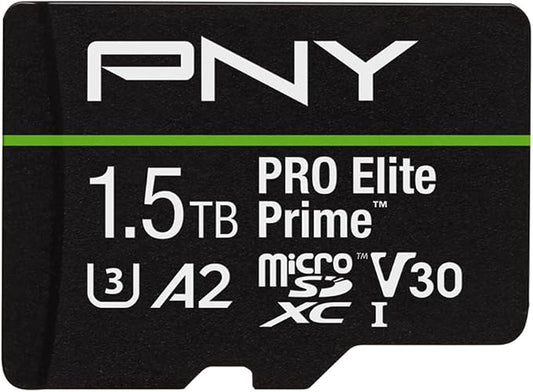 PNY 1.5TB PRO Elite Prime™ C10 U3 V30 A2 microSDXC Flash Memory Card – Ultra-Fast Speeds, Read 200MB/s, Write 150MB/s, 4K UHD, Full HD, UHS-I, for Smartphones, Drones, Action Cameras