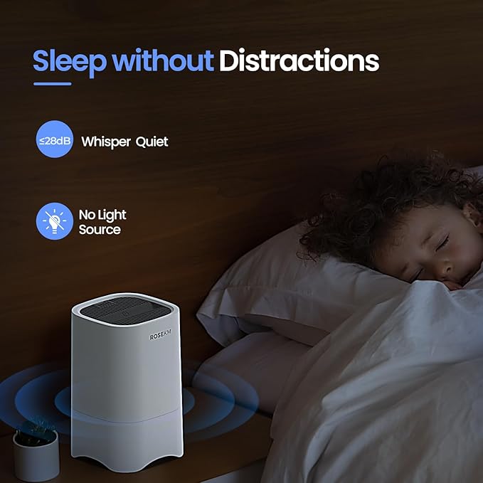 ROSEKM Small Air Purifiers for Home, Mini Air Purifier for Desktop, Bedroom, Office, Car, Room, Portable HEPA Air Purifier Air Cleaner for Smoke, Dust with Night Light