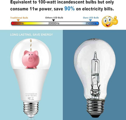Dusk to Dawn Light Bulbs Outdoor 100 Watt Equivalent, 11W Automatic On/Off Sensor Light Bulb Daylight 5000K, A19 Outdoor LED Light Bulbs Photocell for Porch Garage Yard Security, E26 Base, 4-Pack