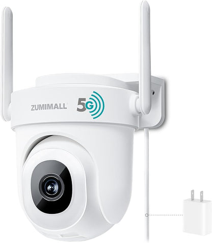 ZUMIMALL 5MP Security Camera Outdoor - 2.4G/5G WiFi, Wired Camera 24/7 Recording | AI Motion & Noise Detection, 360° Auto Tracking, Color Night Vision | IP66 Weatherproof, Alexa Compatible