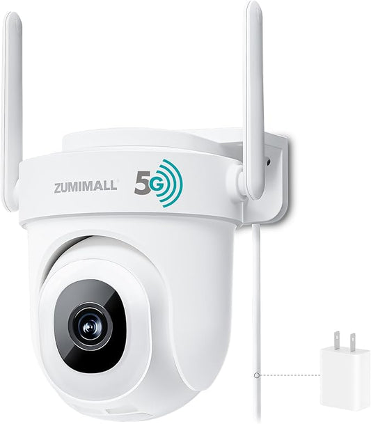 ZUMIMALL 2K 3MP Wired Camera for Home Security, 2.4G/5G WiFi Security Camera Outdoor, 24/7 Recording, AI Motion Detection, Cloud & SD Card Storage, 2-Way Audio, 360° PTZ Auto Tracking, Work with Alexa