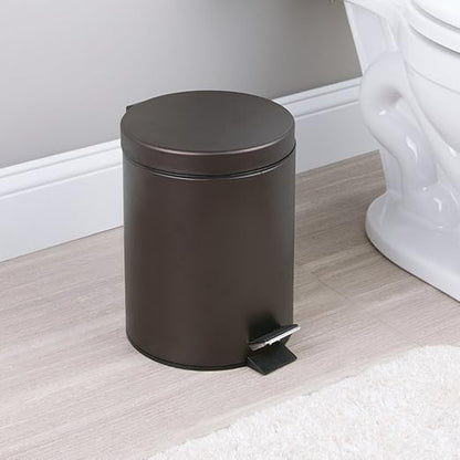 iDesign 44211EU Metal Step Trash Can with Lid, 5 Liter Waste Basket Bin with Insert for Bathroom, Kitchen, Office, 8" x 8" x 11", Bronze
