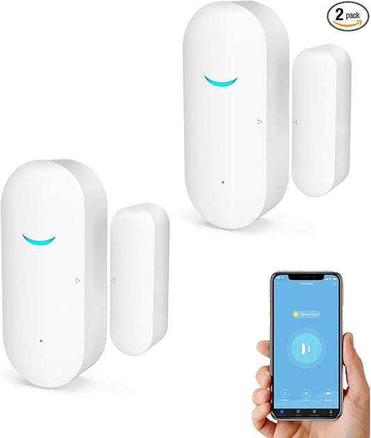 2 Pack WiFi Wireless Door Window Sensor,TUYA Smart Alarm with Free Notification APP Control Home Security Alarm System, Compatible with Alexa, Google Home, Siri
