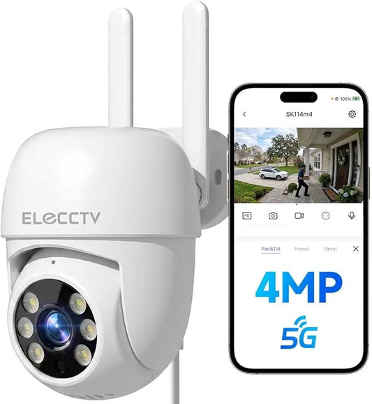 2.5K 4MP Security Camera Outdoor 5G/2.4G WiFi 360°View Color Night IP65 PTZ