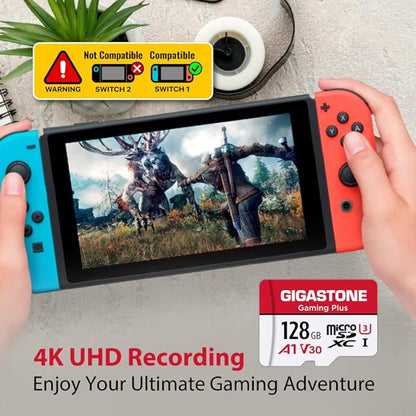 【for Switch 1 Only】 GIGASTONE 128GB Micro SD Card 2-Pack, Gaming Plus, Nintendo-Switch 1 Compatible, R/W 100/50MB/s, 4K Video Recording, Micro SDXC UHS-I A1 U3 Class 10, with Adapter