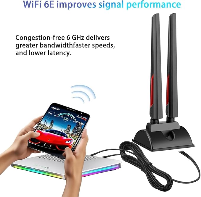 WiFi 6E Tri-Band Antenna 6GHz 5GHz 2.4GHz Gaming WiFi Antenna Magnetic Base with 6.5ft Extension Cable for PC Desktop Computer PCIe WiFi 6E Card Wireless Network Router Security Cameras