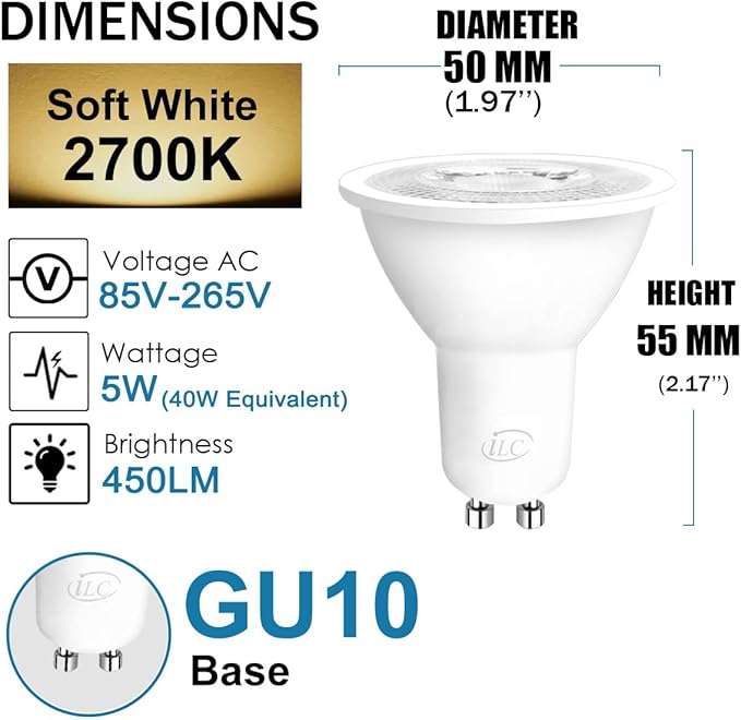 ILC GU10 LED Light Bulb 40 Watt Equivalent Color Changing 12 Colors 5W Dimmable Warm White 2700K RGB LED Light Bulbs with Remote Control (Pack of 8)