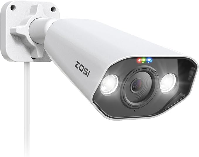 ZOSI 5MP PoE CCTV Camera with Person Vehicle Detection, Outdoor Indoor Bullet Camera, Color Night Vision, 2-Way Audio, Sound & Light Alarm, Home Security Camera Only Compatible POE NVR