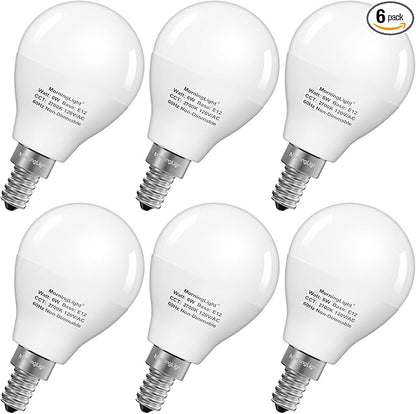 MorningLight E12 LED Bulbs 60W Equivalent, 2700K Warm White, E12 Small Base Candelabra Round Light Bulb, 600LM, Non-Dimmable, A15 Light Bulb for Ceiling Fan, Modern & Rustic Lighting Fixtures, 6 Pack
