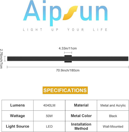 Aipsun Black Outdoor Wall Sconces 3000K 4000K 6000K 71in Modern Exterior Light 1 Pack, Long LED Linear Wall Light Outside Lighting for Entrance, Hallway, Garage, Porch(3CCT)