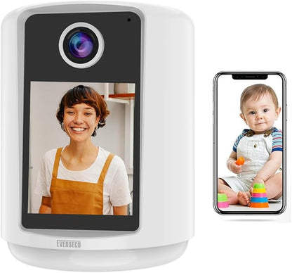 EVERSECU 2 Way Video Baby Camera with 2.4" HD Screen&Warm Nightlight, One-Button Video Call, 2K HD Resolution, Pan/Tilt/Zoom, Human Detection&Auto Tracking, Work with Alexa, SD Card&Cloud Storage