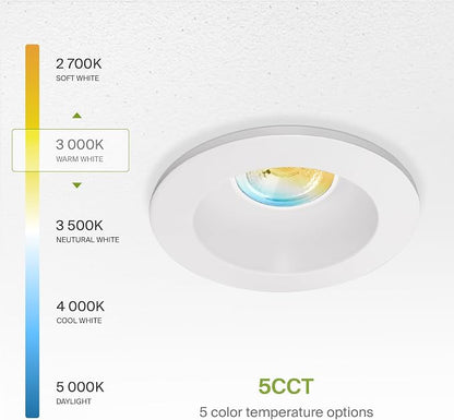 ASD 2 Inch LED Recessed Lighting with Junction Box, 15W 1100 Lm, Dimmable Anti-Glare Downlight, 2700K/3000K/3500K/4000K/5000K Selectable, CRI 90+, Round White Trim, IC Rated, ETL, Energy Star, 18 Pack