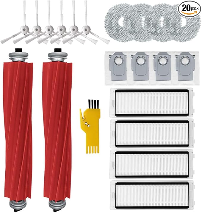 Accessories for roborock Q Revo Robot Vacuum Cleaner Replacement Parts 20 Packs 2 Main Brushes, 4 Filters, 6 Side Brushes, 4 Mop Pads, 4 Dust Bags