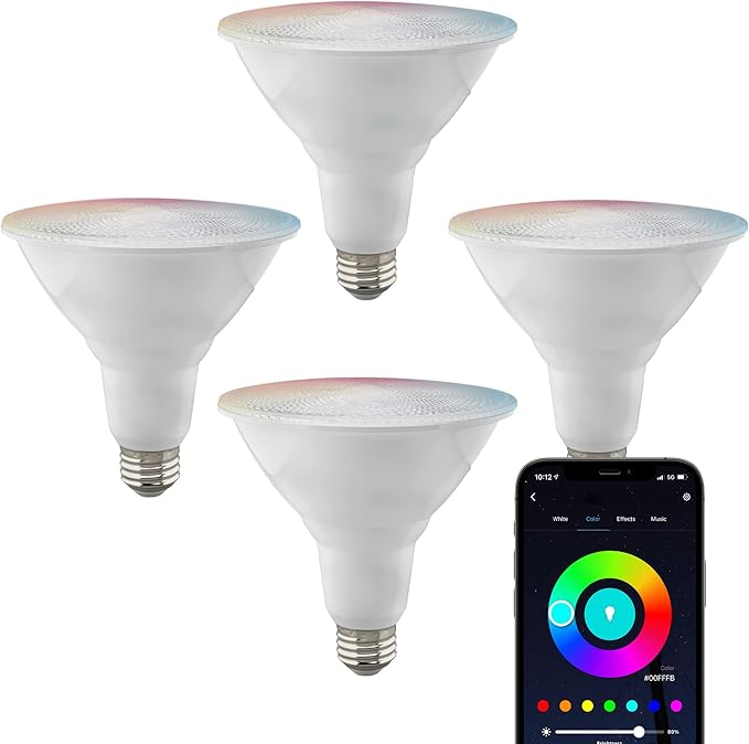 Satco S11258/04 Starfish 15-Watt WiFi Smart LED Light Bulb, Works with Siri, Alexa, Google Assistant, SmartThings, 2700K-5000K, PAR38, 4 Pack