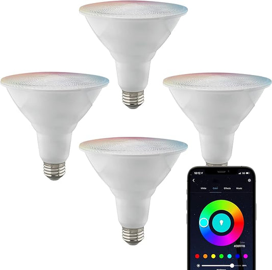Satco S11258/04 Starfish 15-Watt WiFi Smart LED Light Bulb, Works with Siri, Alexa, Google Assistant, SmartThings, 2700K-5000K, PAR38, 4 Pack