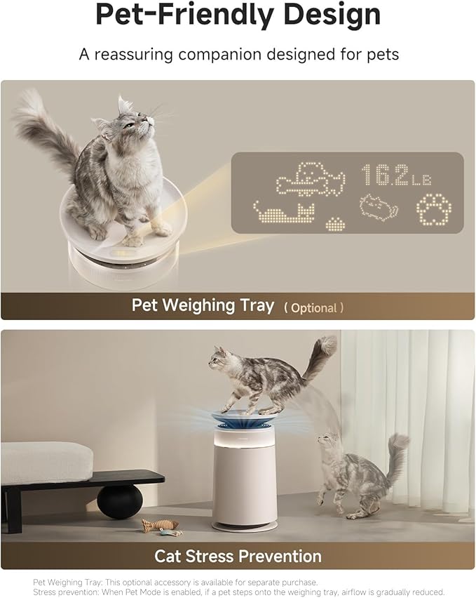 ‌Dreame HEPA Air Purifier with Self-Cleaning Pet Hair, Suck Up Floating Cat Dog Hair Dander for Home Large Room, 4 Filters Smart Air Cleaner for Pet Odor Purification, APP & Voice Control, FP10-Beige