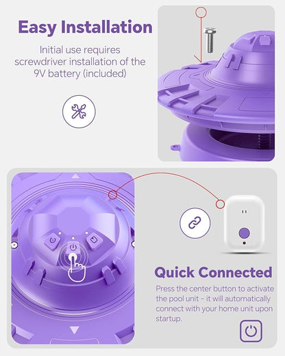 Pool Alarm, Floating Pool Safety Alarms for Inground & Above Ground Pools – Loud 110dB Alert, Adjustable Sensitivity, Protection for Kids & Pets (Purple)