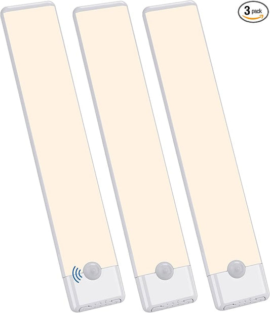 Motion Sensor Under Cabinet Lights, Magnetic Rechargeable Under Counter Closet Light, Wireless Night Light Bar Stick-On, 3-Pack, Neutral White