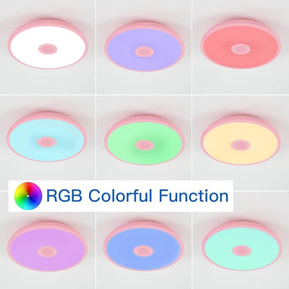 Pink Waterproof LED Flush Mount Ceiling Light Fixture,with Bluetooth Speaker,11 Inch,18 watt,Dimmable Music Lamp,RGB Color Changing Light with Remote Control,for Bathroom,Shower,Bedroom