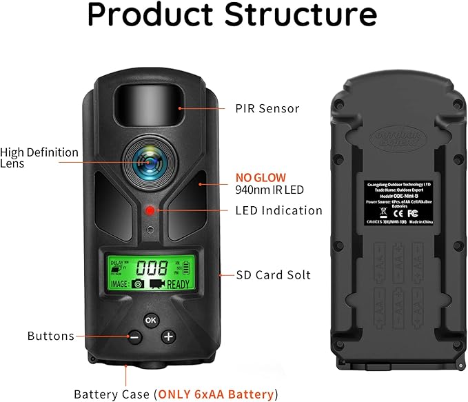 OUTDOOR EXPERT 20MP Mini Trail Camera, 1080P Hunting Camera with No Glow 940nm Night Vision Motion Activated IP66 Waterproof, 80ft Illumination Range for Wildlife Monitoring, Outdoor Use