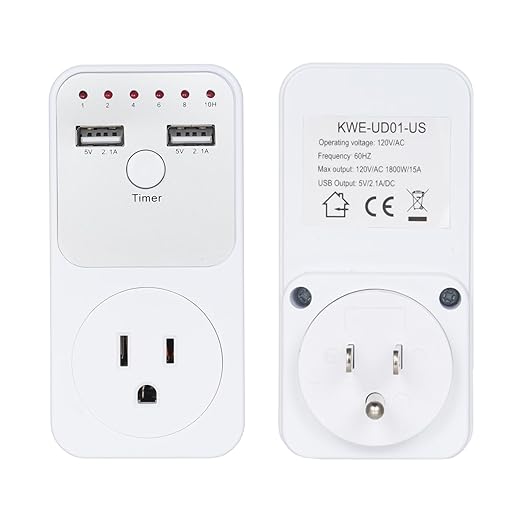 Countdown Timer Socket, 1800W Intelligent Programmable Switch Surge Protector Plug Timer Outlet, 10h Light Timers for Lamps Indoor with Dual USB Port