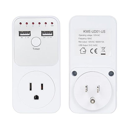 Countdown Timer Socket, 1800W Intelligent Programmable Switch Surge Protector Plug Timer Outlet, 10h Light Timers for Lamps Indoor with Dual USB Port