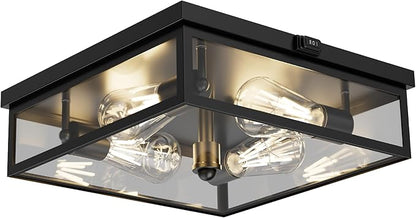 Caftersmark Outdoor Ceiling Light with Motion Sensor 14‘’, Flush Mount Porch Ceiling Light, lear Glass with Dusk to Dawn 4-Light Close to Ceiling Light Fixture for Patio,Porch,Garage