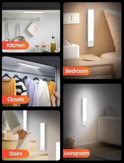 Under Cabinet Motion Sensor Lighting: 12 Inch Dimmable Rechargeable Lights Indoor - Battery Operated Lights - Undercabinet Closet Light Magnetic Led Light for Kitchen Home Bathroom Counter 3 Pack