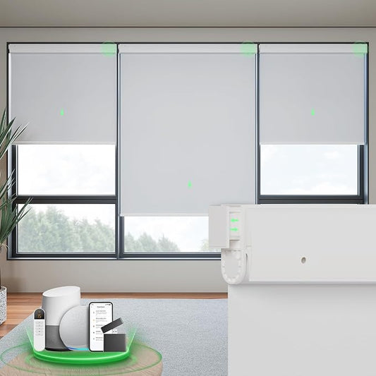 Motorized Blinds with Remote, Blackout No Drill Cordless Smart Roller Shades, Automatic Blinds for Windows, White,34.25" W x 72" H