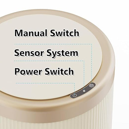 URALFA Automatic Motion Sensor Bathroom Trash Can with Lid, Touchless Trash Bin, Smart Dog Proof Garbage Can, Small Waste Basket for Toilet, Office, Bedroom, 2.8 Gallon, Cream White