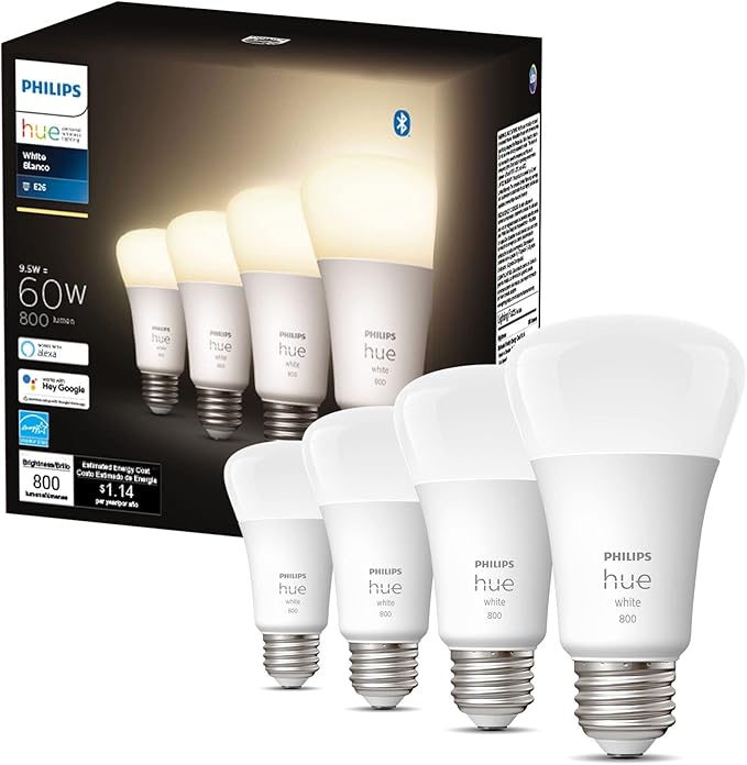 Philips Hue White Smart LED Bulbs (4-Pack) and Hue Bridge